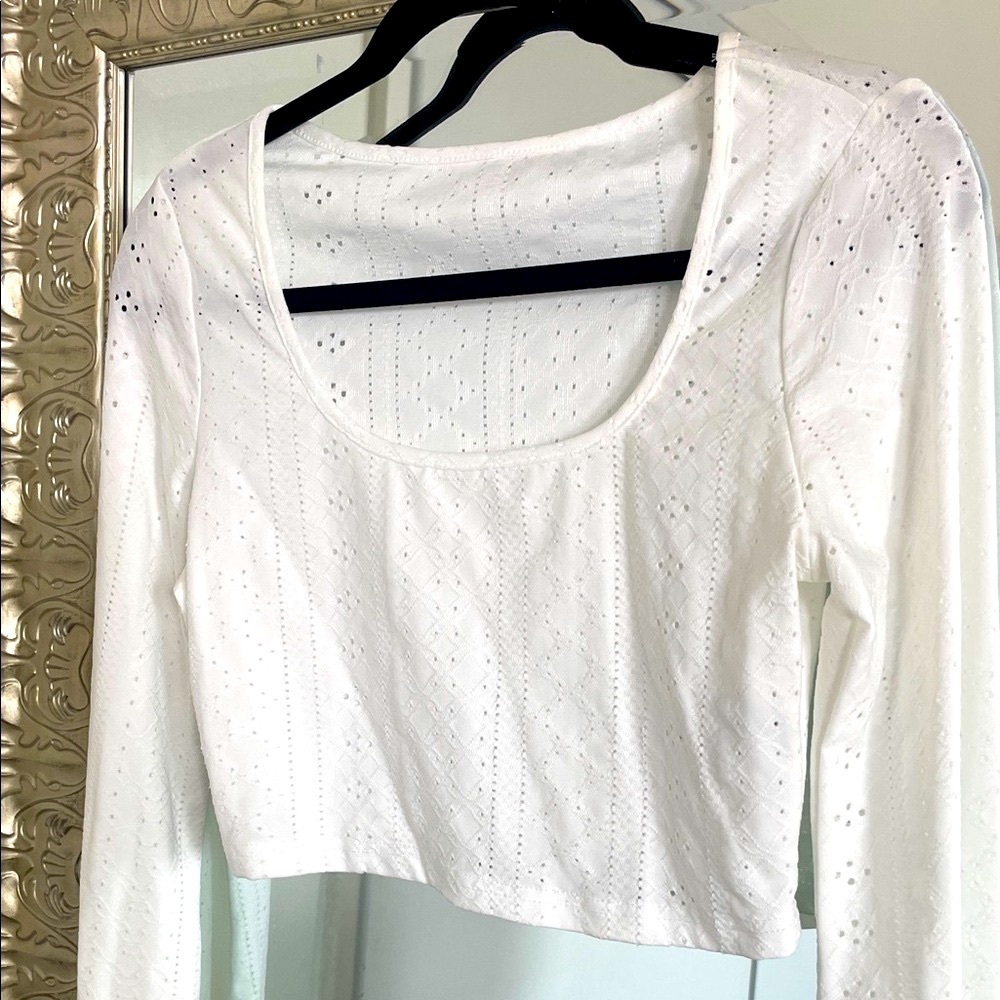 SHEIN White Long bell Sleeve crop top